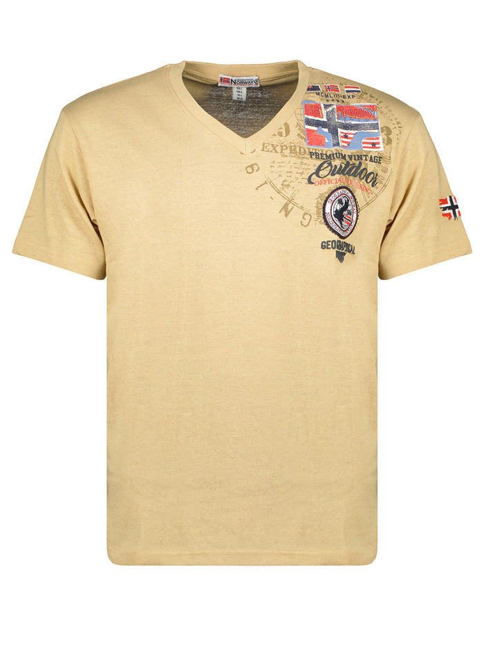 Geographical Norway Men's Beige Short Sleeve Shirt 1