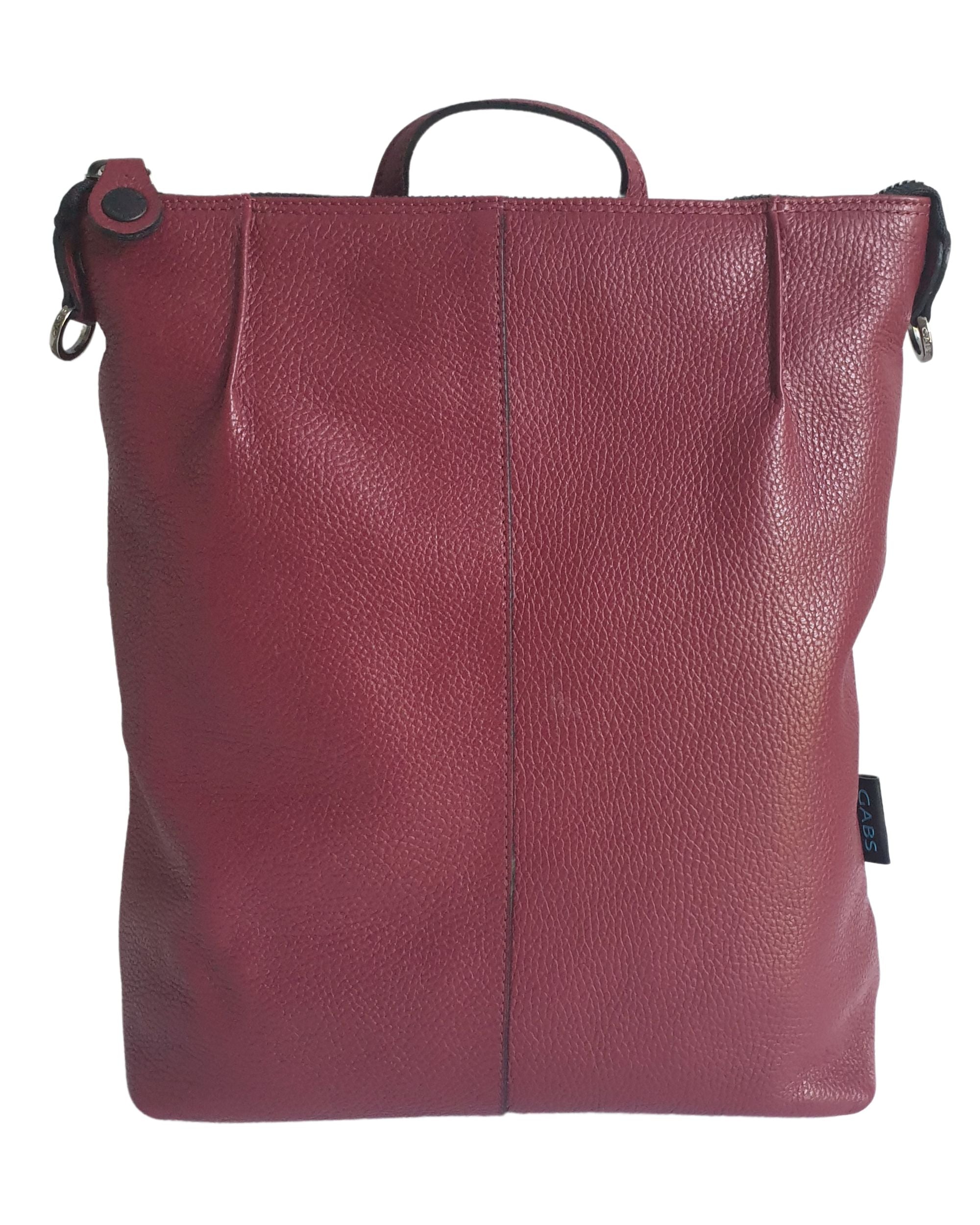 Gabs Zaino Grande con versione Borsa Shopper 100% Pelle Opaco Rosso Lambrusco