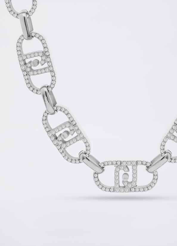 Liu Jo collana girocollo acciaio inossidabile logo e strass 45 cm LJ2621 monogram