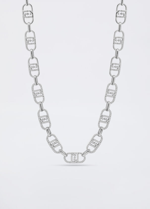 Liu Jo collana girocollo acciaio inossidabile logo e strass 45 cm LJ2621 monogram