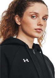 Under Armour felpa full zip pile misto cotone cappuccio RIVAL donna  allenamento UA nero
