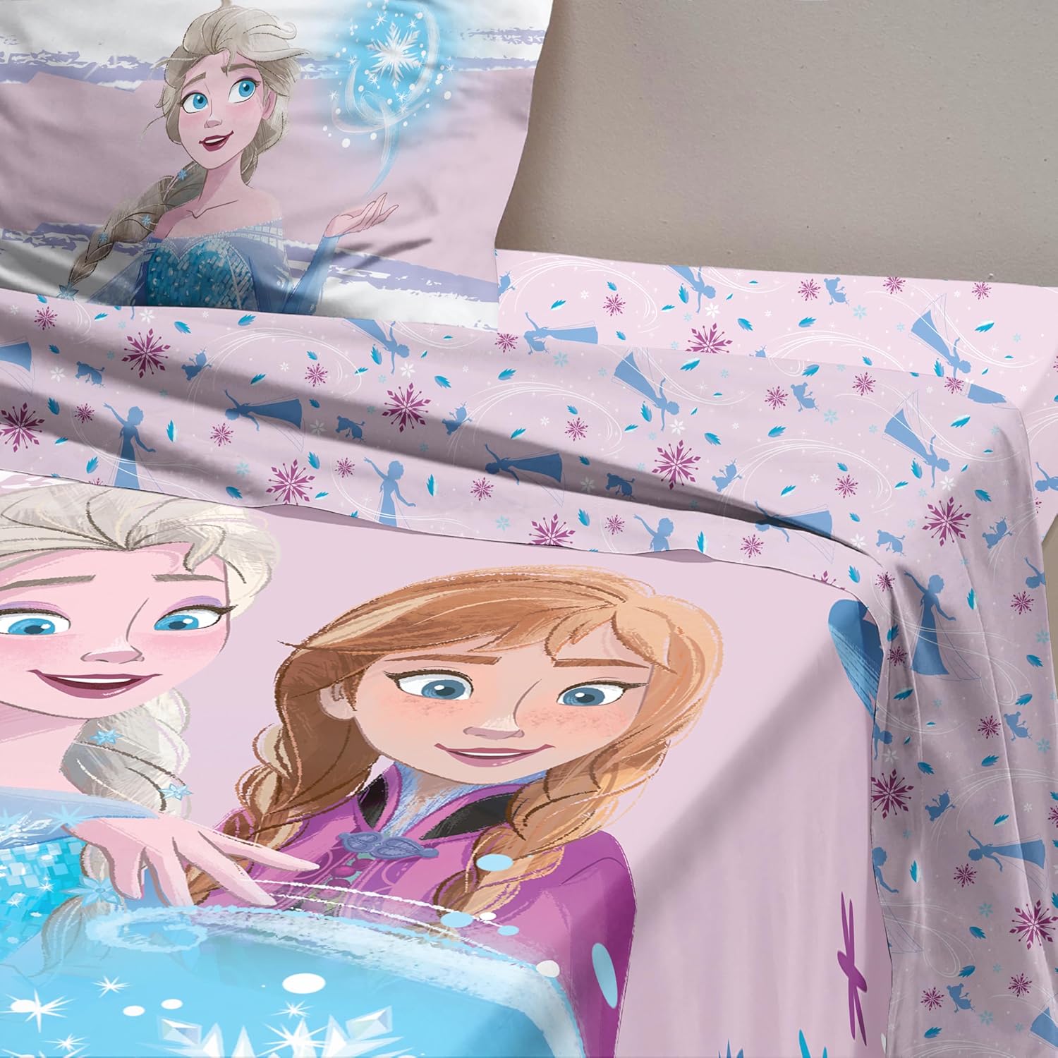 FROZEN DISNEY Completo Letto lenzuola con ribaltina Singolo Cotone UFFICIALE