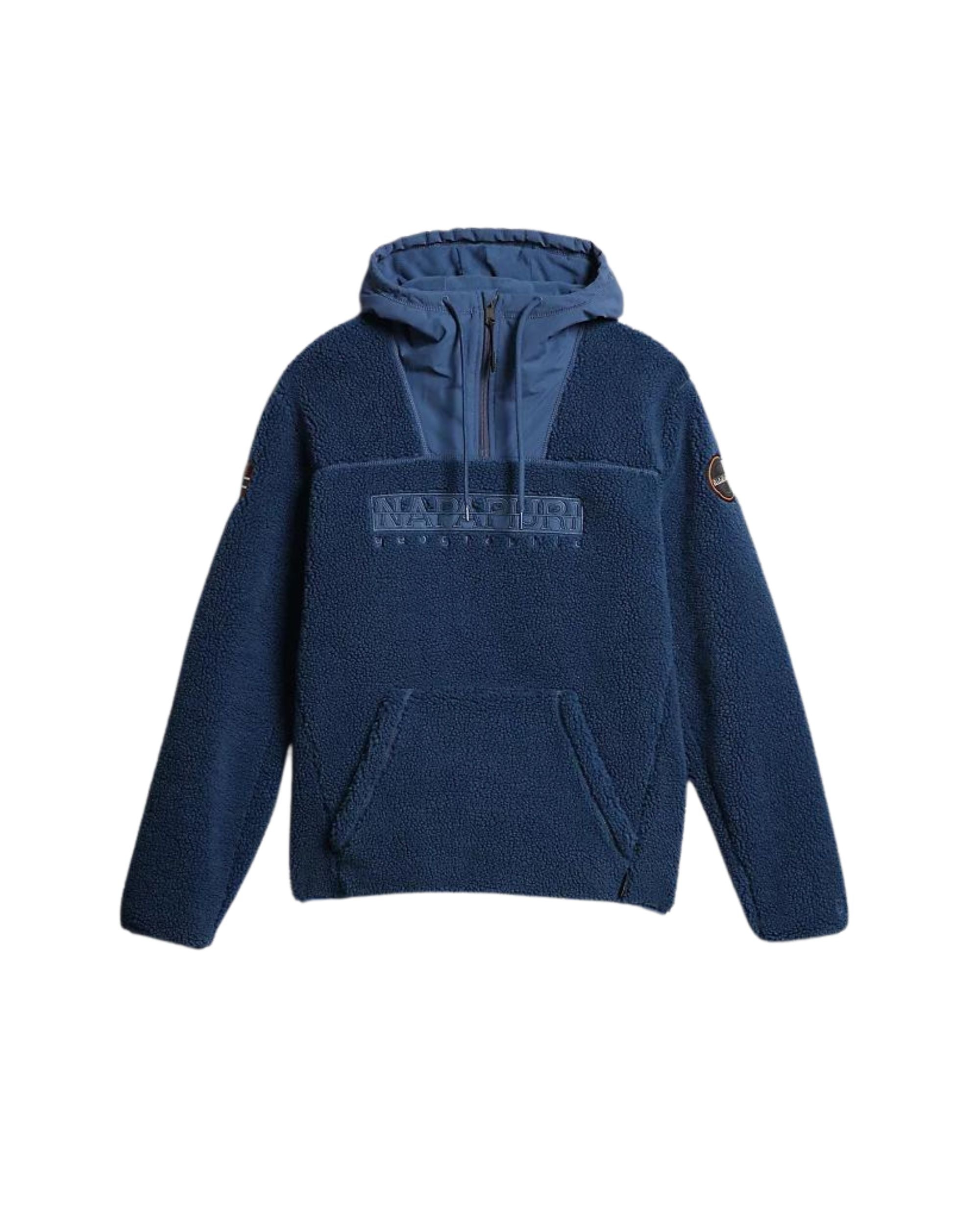 Napapijri Felpa con Cappuccio Mezza Zip Blu