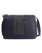 Piquadro Messenger Bag Laptop 14 Leather and Fabric Blue Men