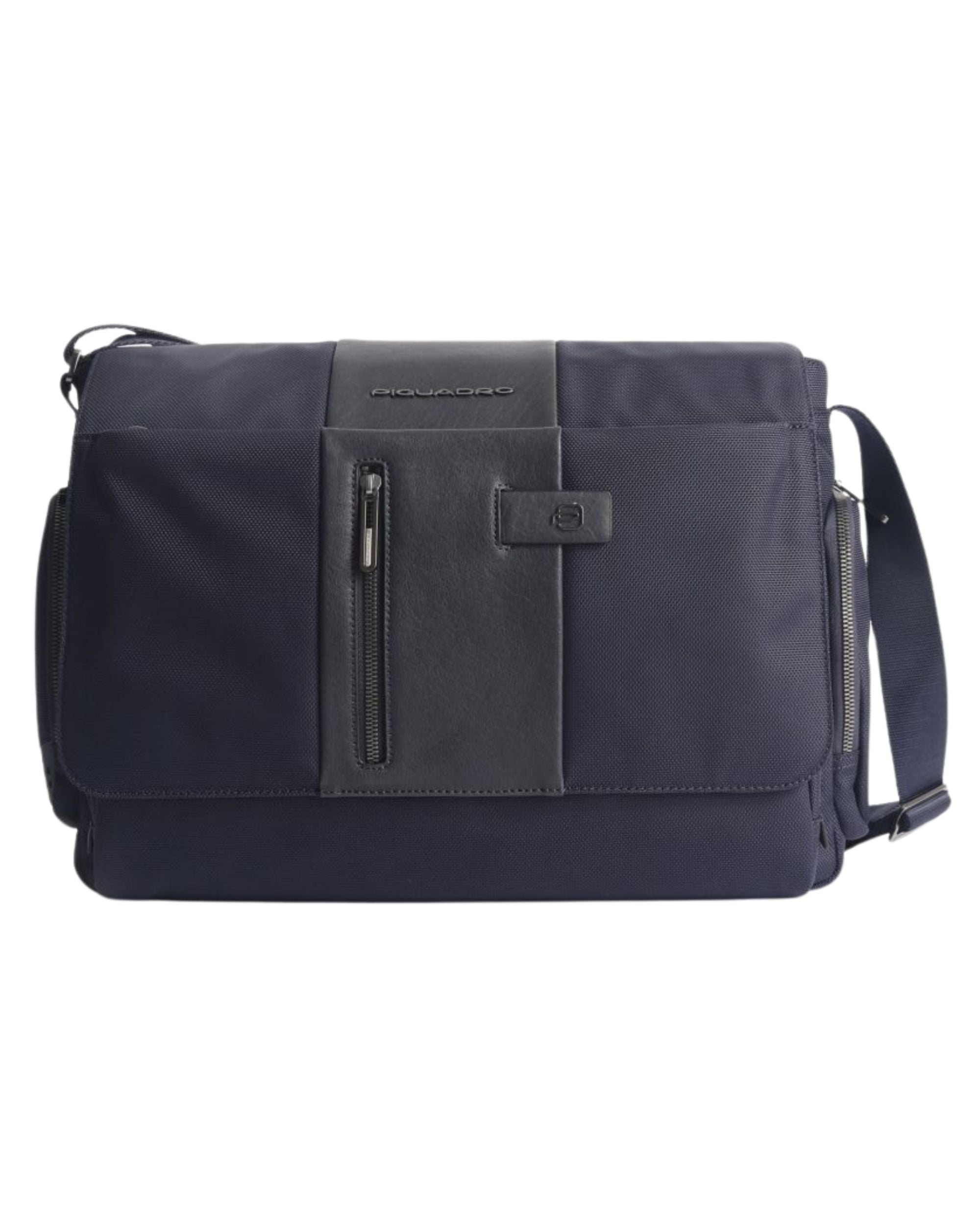 Piquadro Messenger Borsa Porta Pc 14 Pelle E Tessuto Blu Uomo