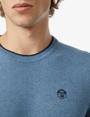 North Sails maglione misto cashmere GIROCOLLO LOGO ricamo finezza 12 699775 azzurro