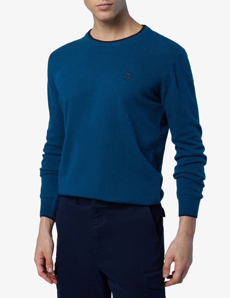 North Sails maglione misto cashmere GIROCOLLO LOGO ricamo finezza 12 699775 0459 blu ottanio