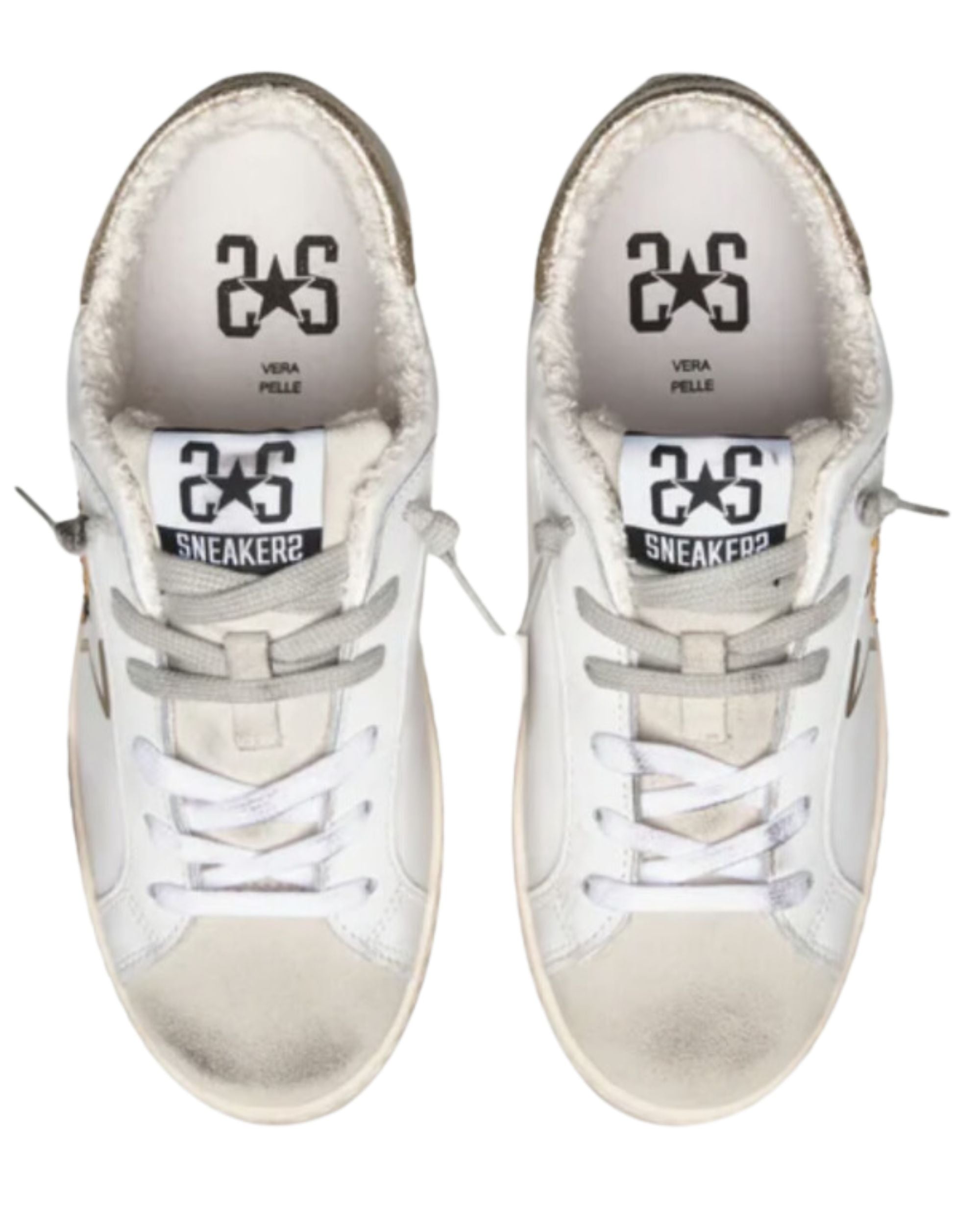 2Star Sneakers HS Pelle con Dettagli Glitter Bianco