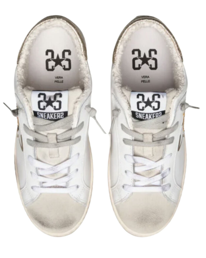 2Star Sneakers HS Pelle con Dettagli Glitter Bianco 5