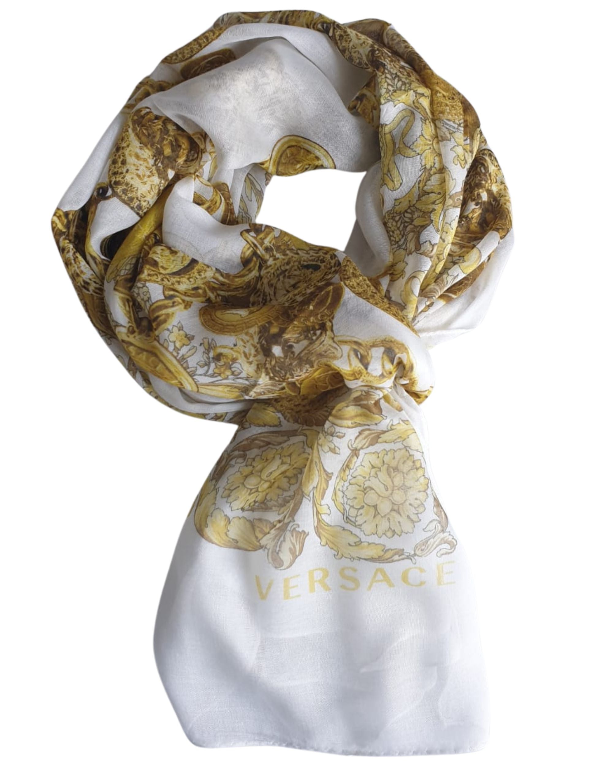 Versace White Pashmina Scarf in Modal