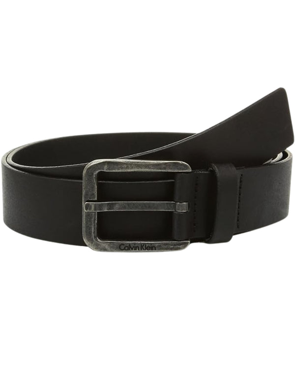 Calvin Klein Leather Buckle Metal Logo In Gift Box Black Men