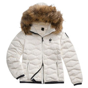 Blauer Piumino Corto Aldie Bianco Ottico Donna con Cappuccio con Pelliccia