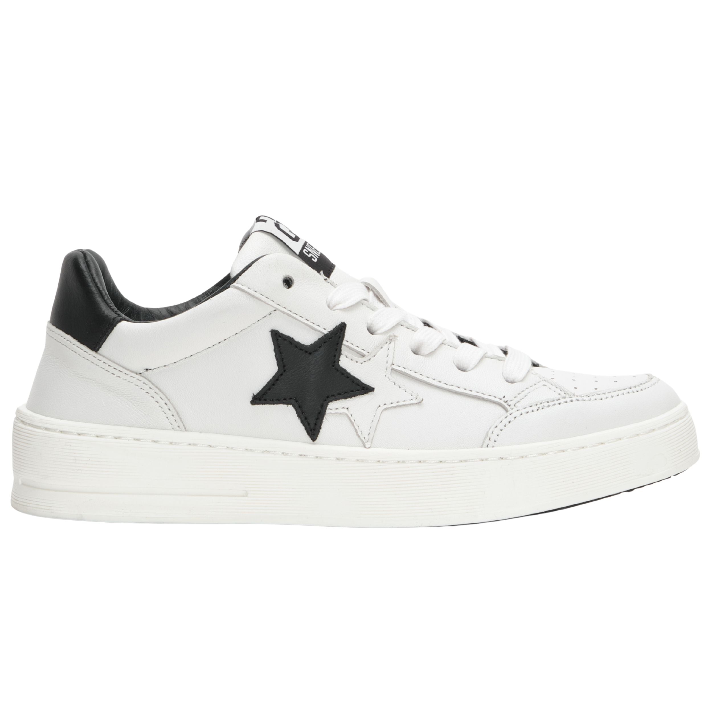 2Star Scarpe Sneakers Made in Italy artigianali New Star Pelle donna Bianco Nero