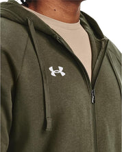 Under Armour felpa full zip pile misto cotone cappuccio RIVAL uomo allenamento UA verde militare