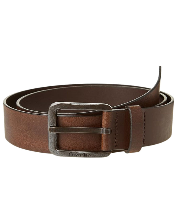 Calvin Klein Leather Buckle Metal Logo In Gift Box Brown Men