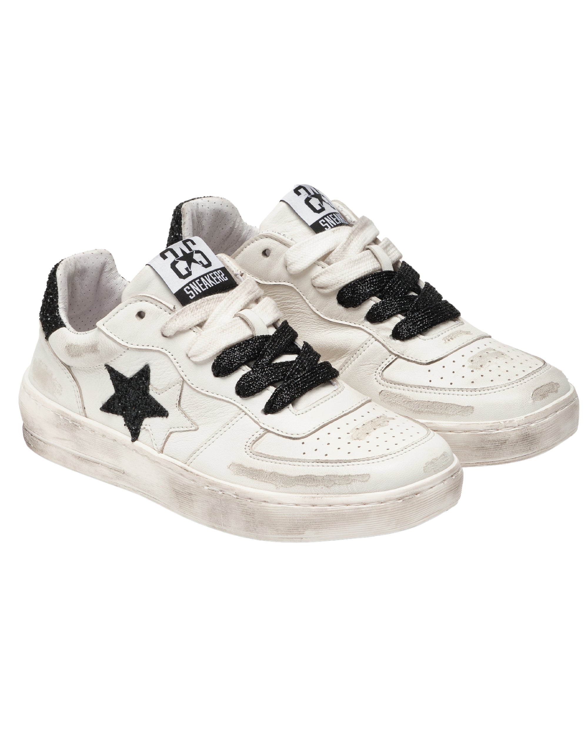 2Star Sneakers Padel Pelle Bianca Dettagli Neri