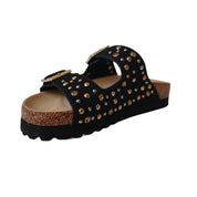 Gaelle scarpe donna SANDALO in SUEDE CON DOPPIA FIBBIA E BORCHIE nero