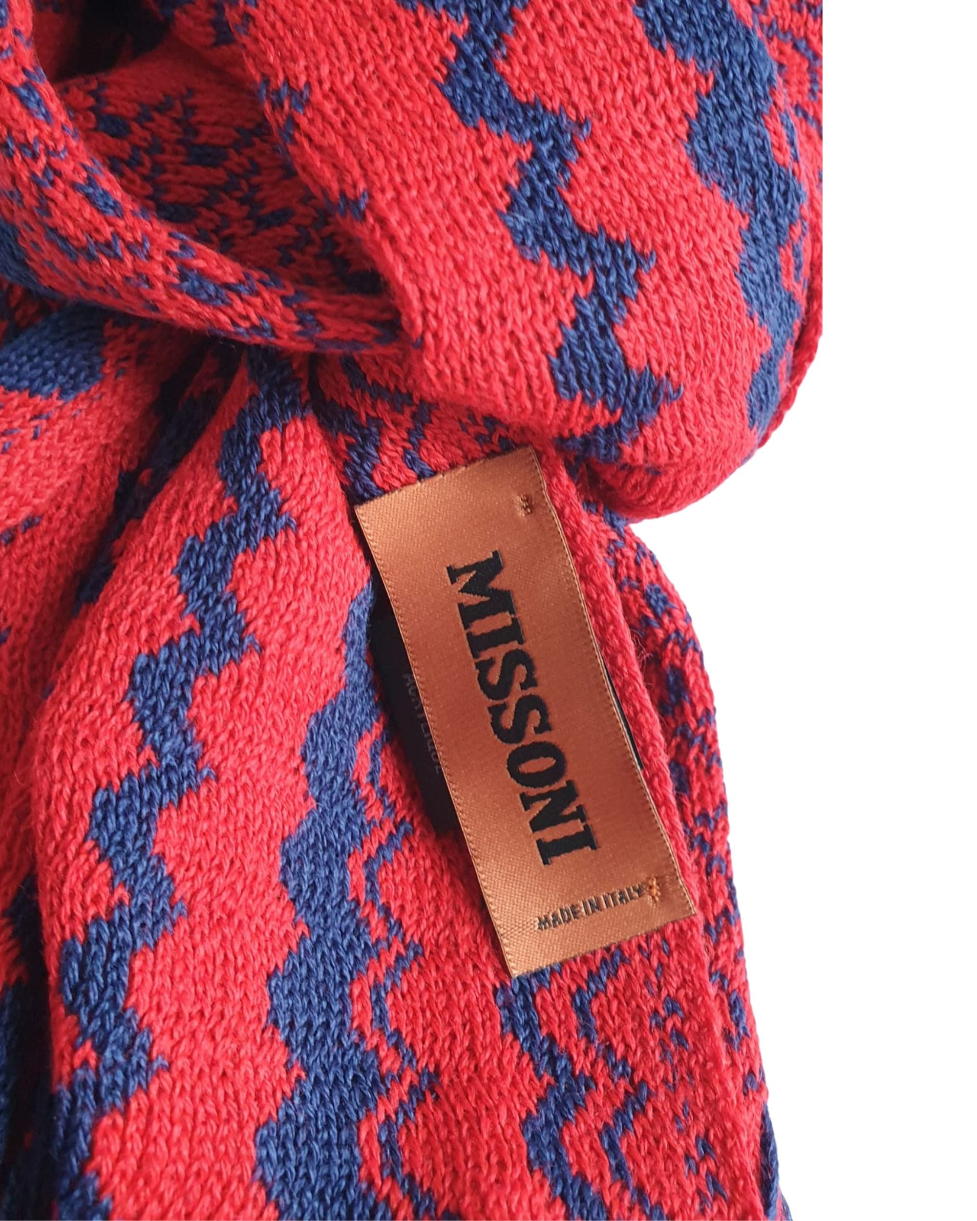 Missoni Stole Geometric Pattern Wool Blend Red