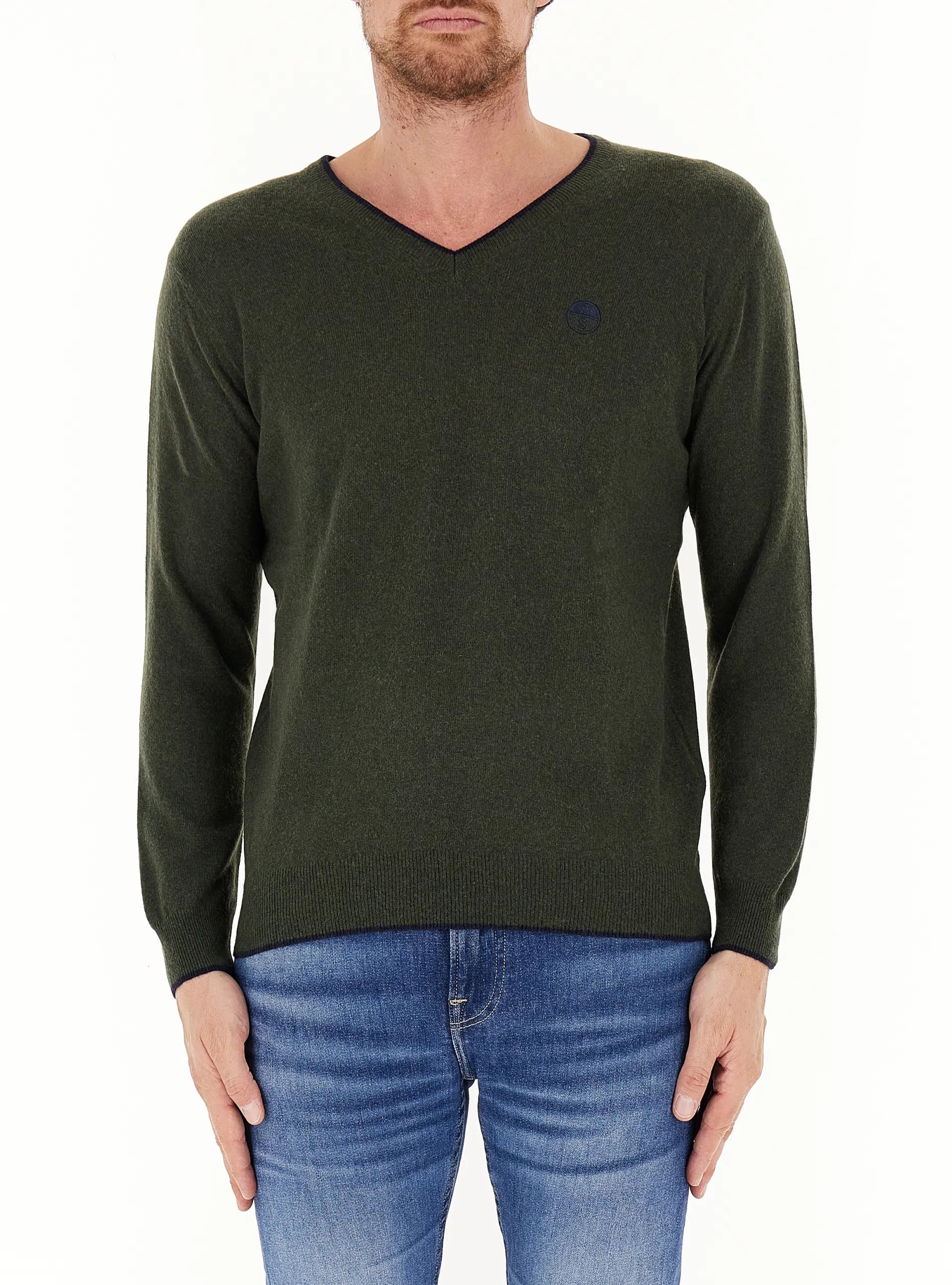 North Sails maglione misto cashmere SCOLLO V LOGO ricamo finezza 12 699776 verde forest