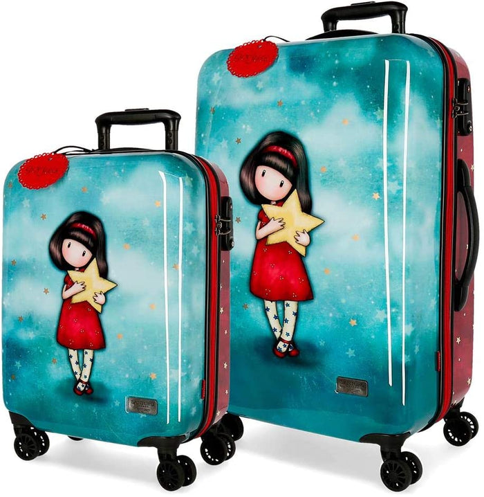 Gorjuss Santoro Set 2 Cabin Suitcases Abs Tsa 4 Wheels Blue Woman 1