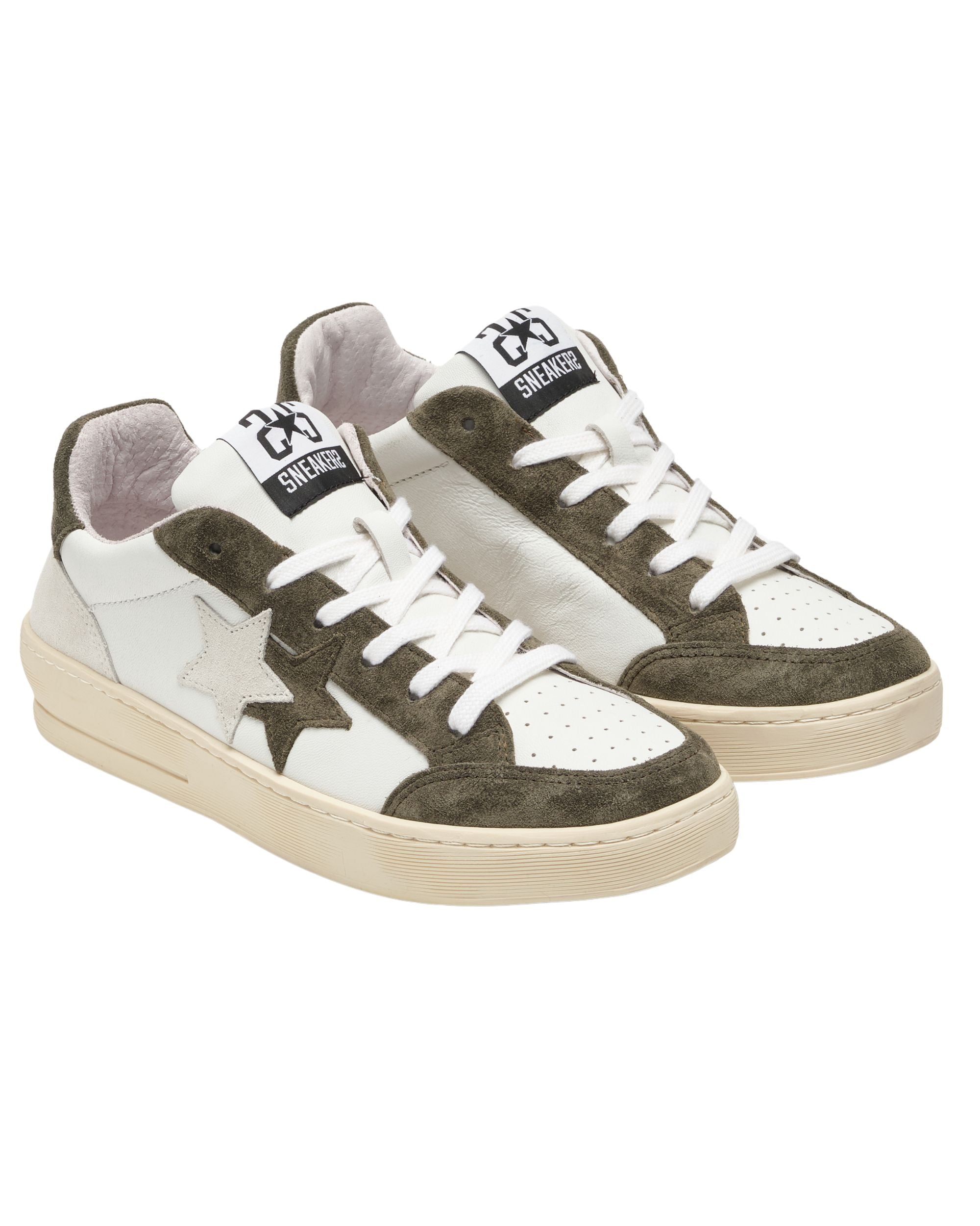 2star Scarpe Sneakers Made In Italy in Pelle Bianco Marrone Uomo