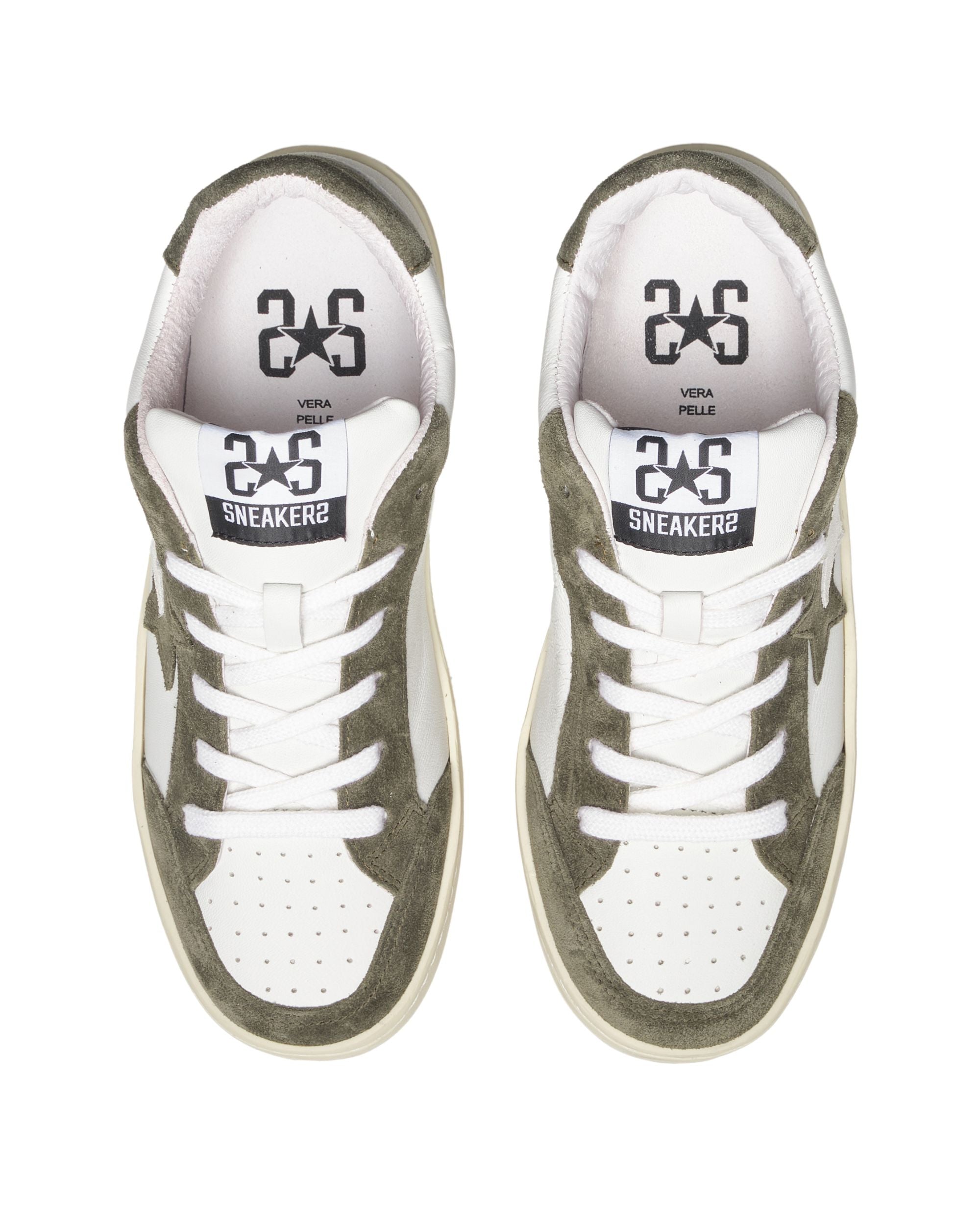 2star Scarpe Sneakers Made In Italy in Pelle Bianco Marrone Uomo