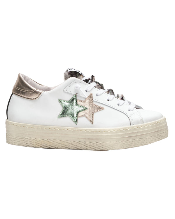 2Star Scarpe Sneaker Prime Star con Platform Tomaia in Pelle Bianco Donna