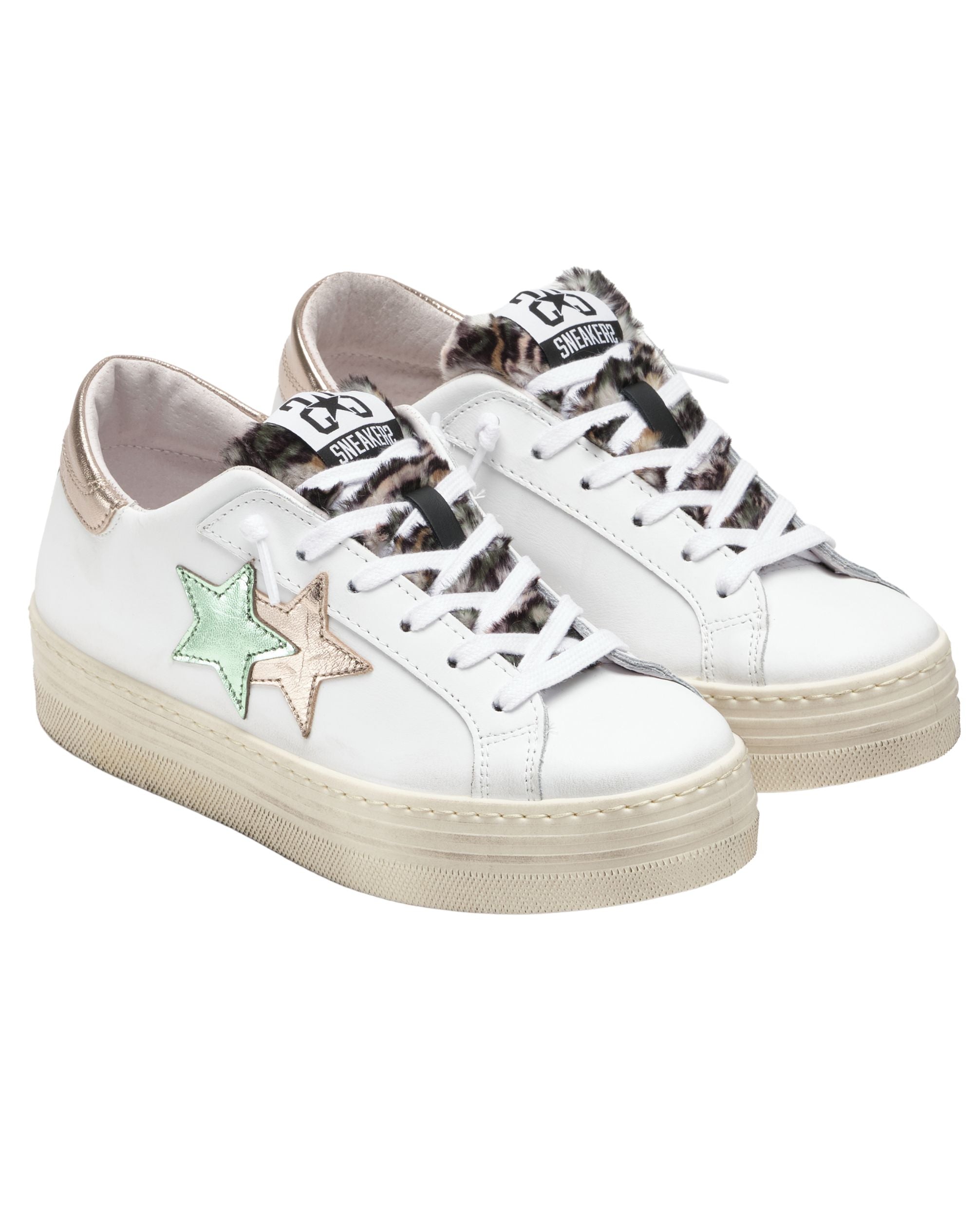 2Star Scarpe Sneaker Prime Star con Platform Tomaia in Pelle Bianco Donna