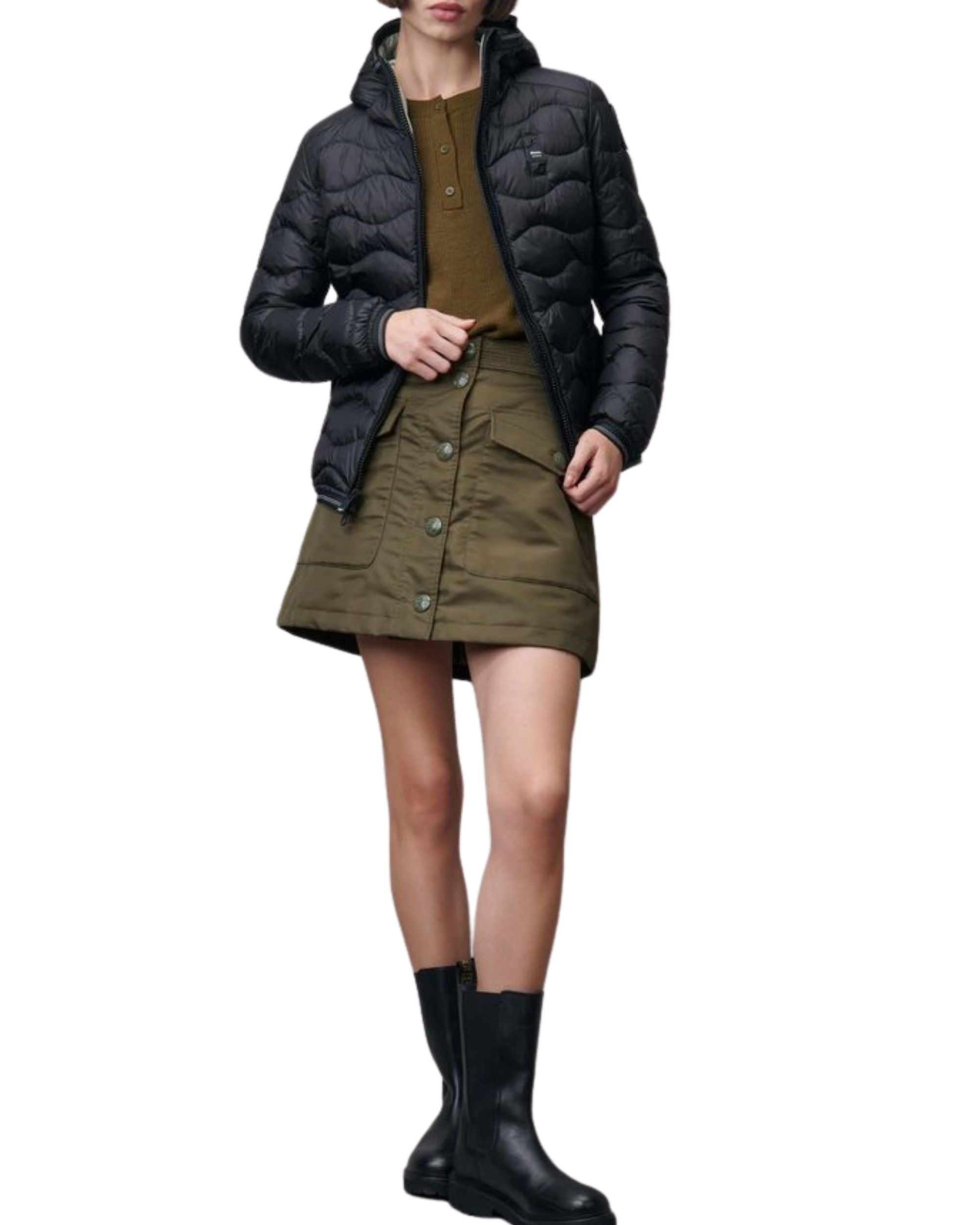 Blauer Giubbino Imbottito Camelia Nero Interno Bianco Donna