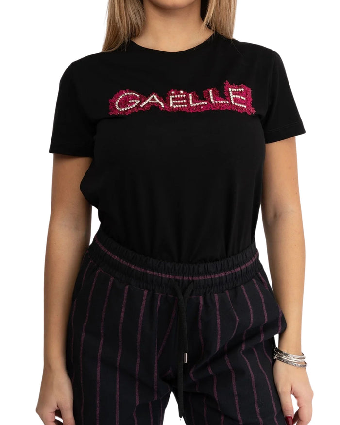 Gaelle Mezza Manica In Jersey Con Logo Ricamato A Mano Nero Donna 4