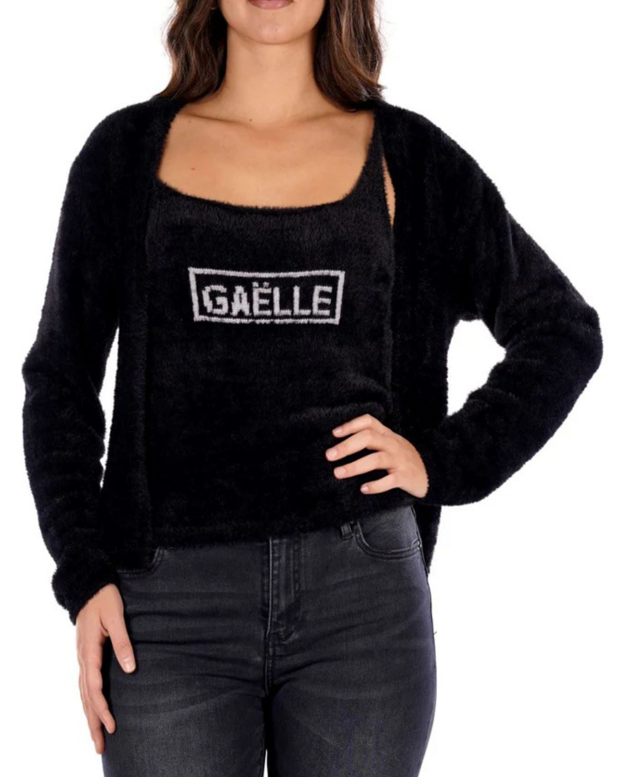 Gaelle Cardigan Set e canotta Cropped Nero Donna