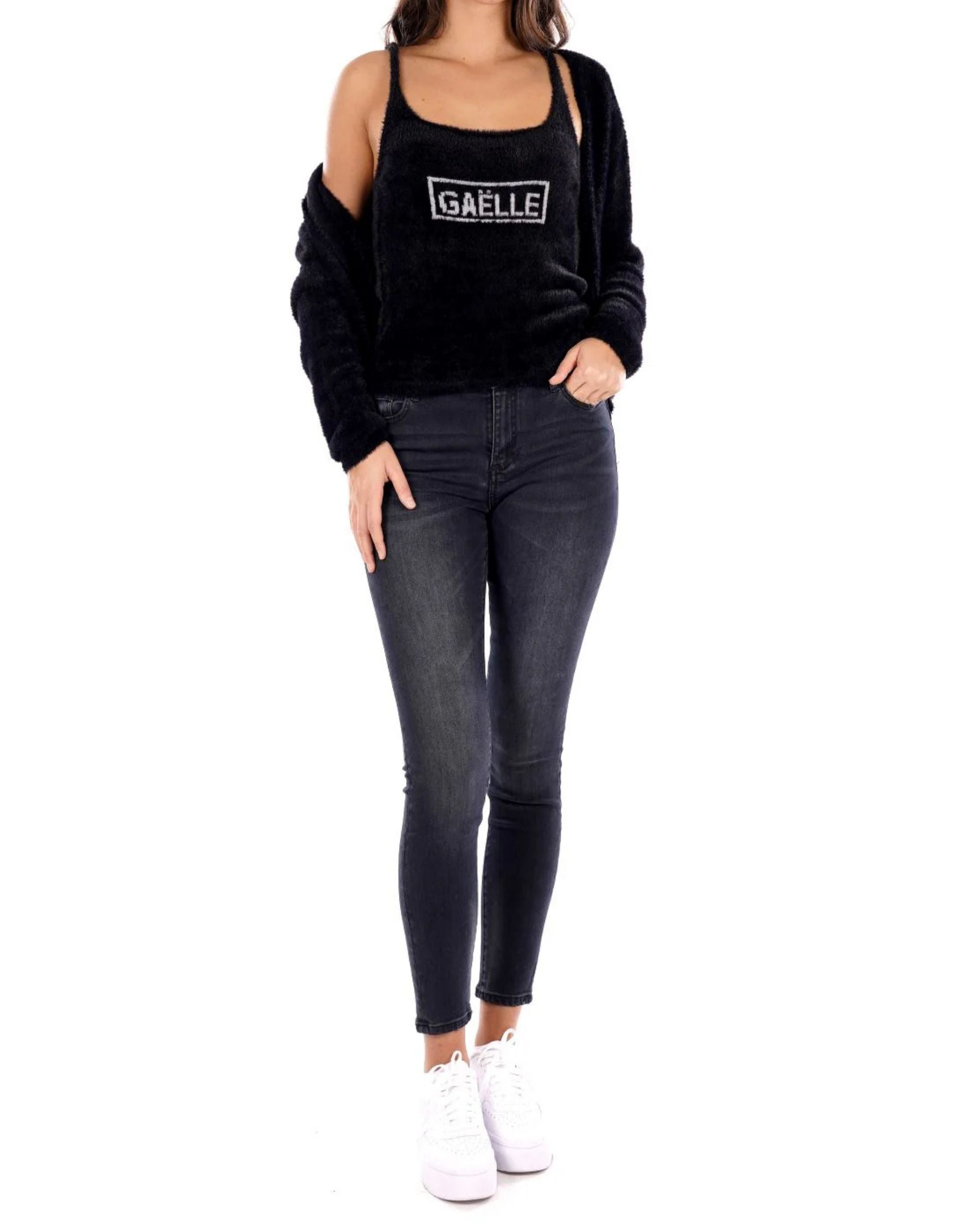 Gaelle Cardigan Set e canotta Cropped Nero Donna