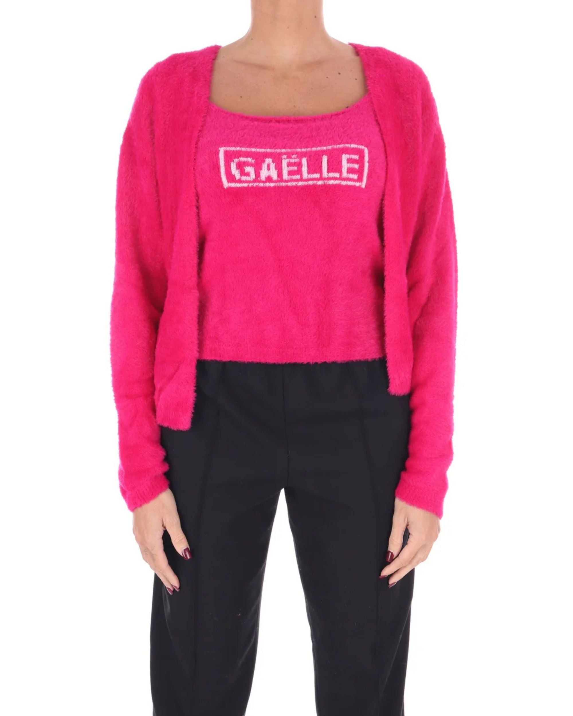 Gaelle Set cardigan e canotta Cropped Con Log fucsia