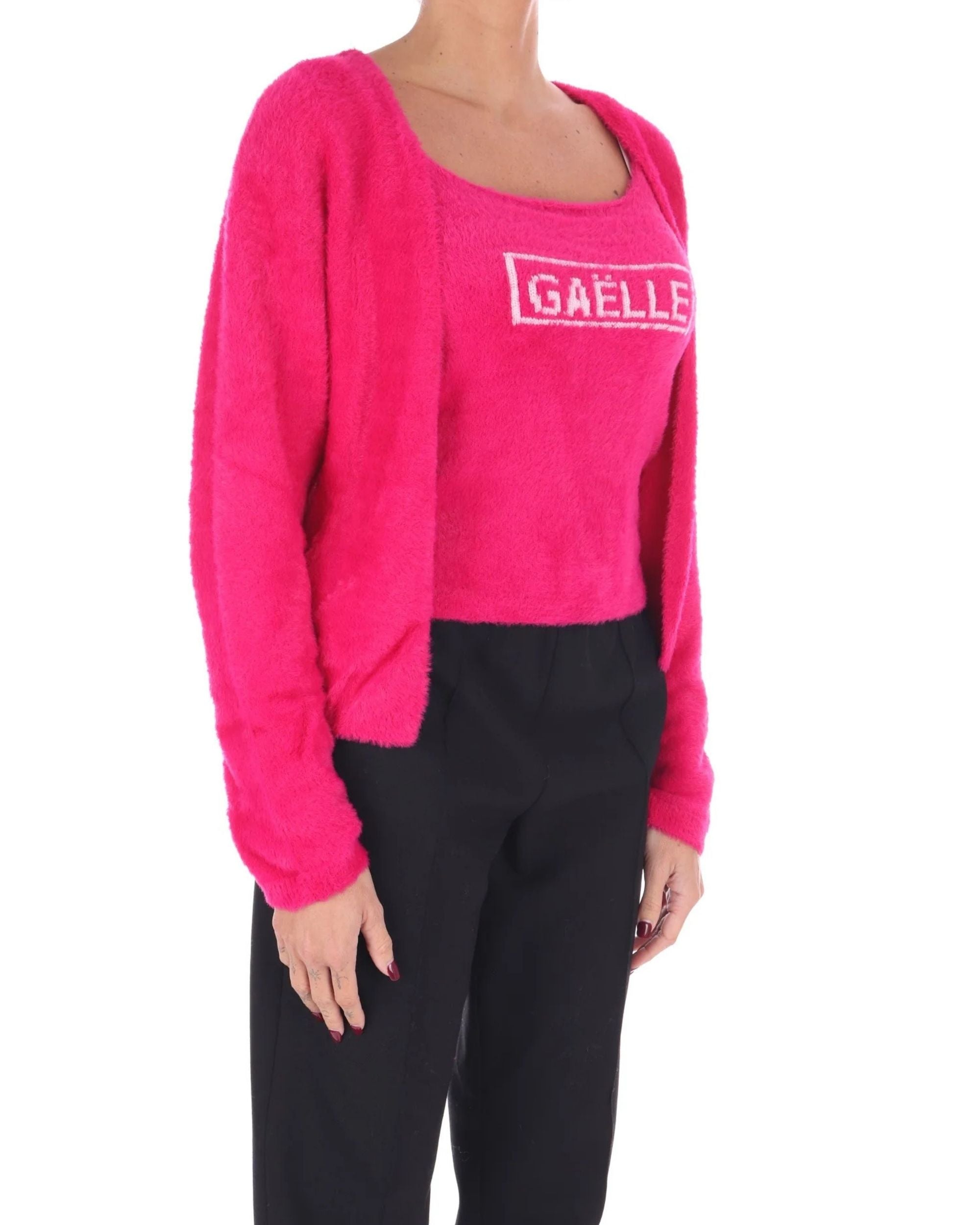 Gaelle Set cardigan e canotta Cropped Con Log fucsia