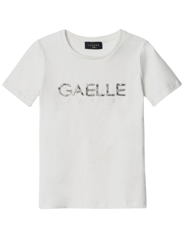 Gaelle T-shirt Paricollo Mezza Manica In Bielastico Con Logo Ricamo Bianco Donna