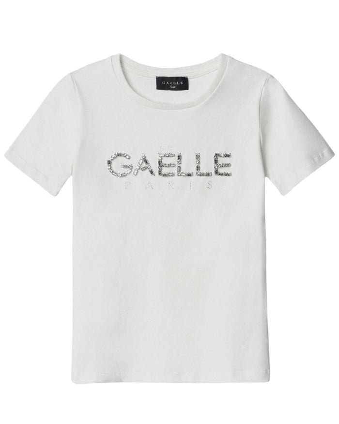 Gaelle T-shirt Paricollo Mezza Manica In Bielastico Con Logo Ricamo Bianco Donna 1