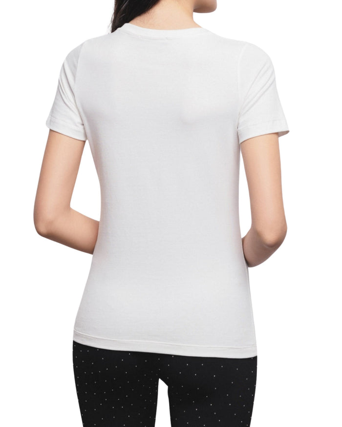 Gaelle T-shirt Paricollo Mezza Manica In Bielastico Con Logo Ricamo Bianco Donna 4