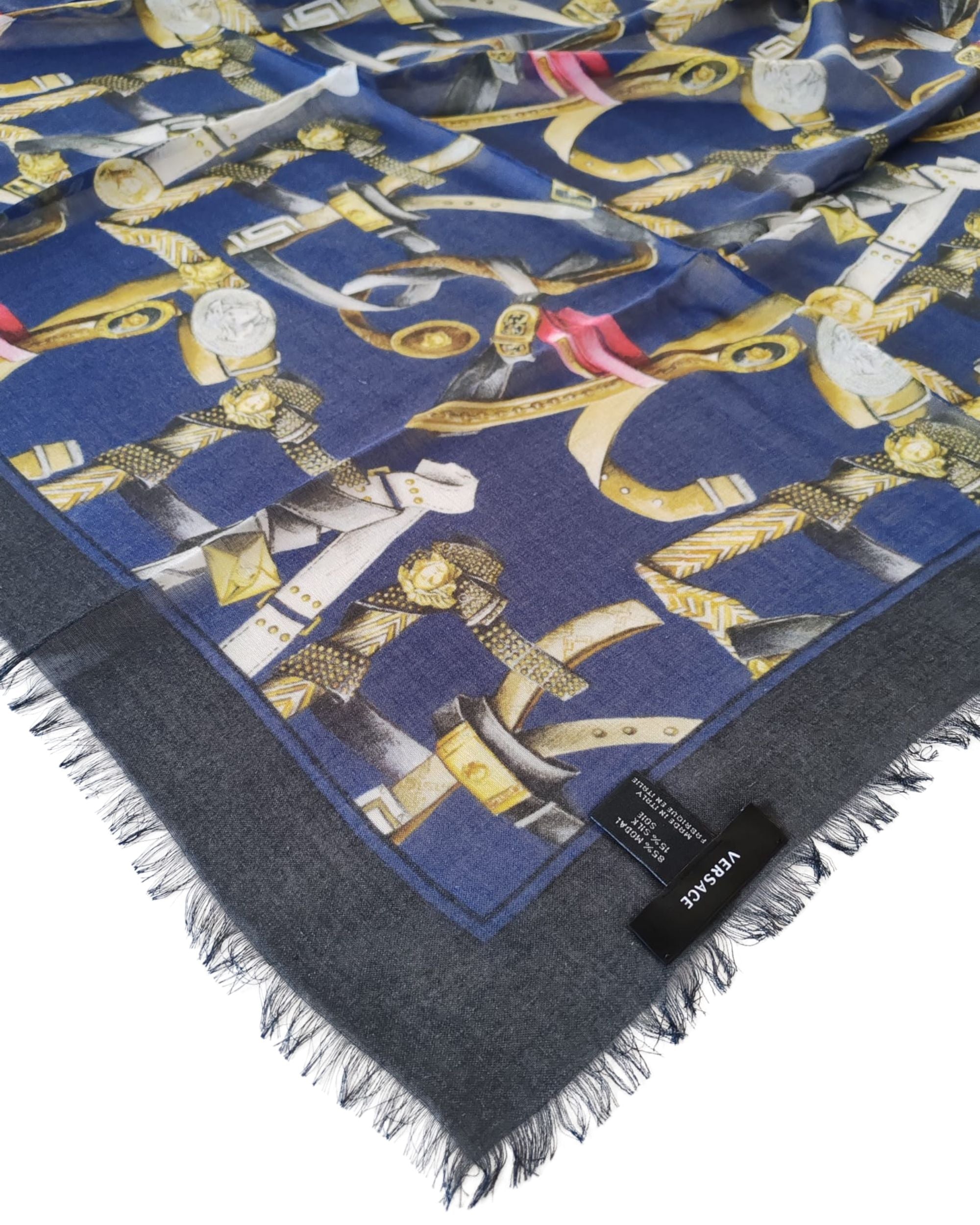 Versace Foulard Stola Pashmina Scialle Nero Donna