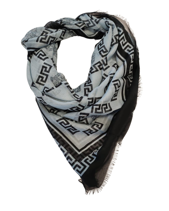 Versace Foulard Stola Pashmina Scialle Misto Cashmere Grigio Donna 1