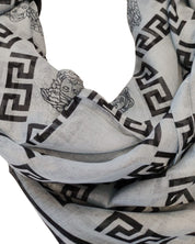 Versace Foulard Stola Pashmina Scialle Misto Cashmere Grigio Donna