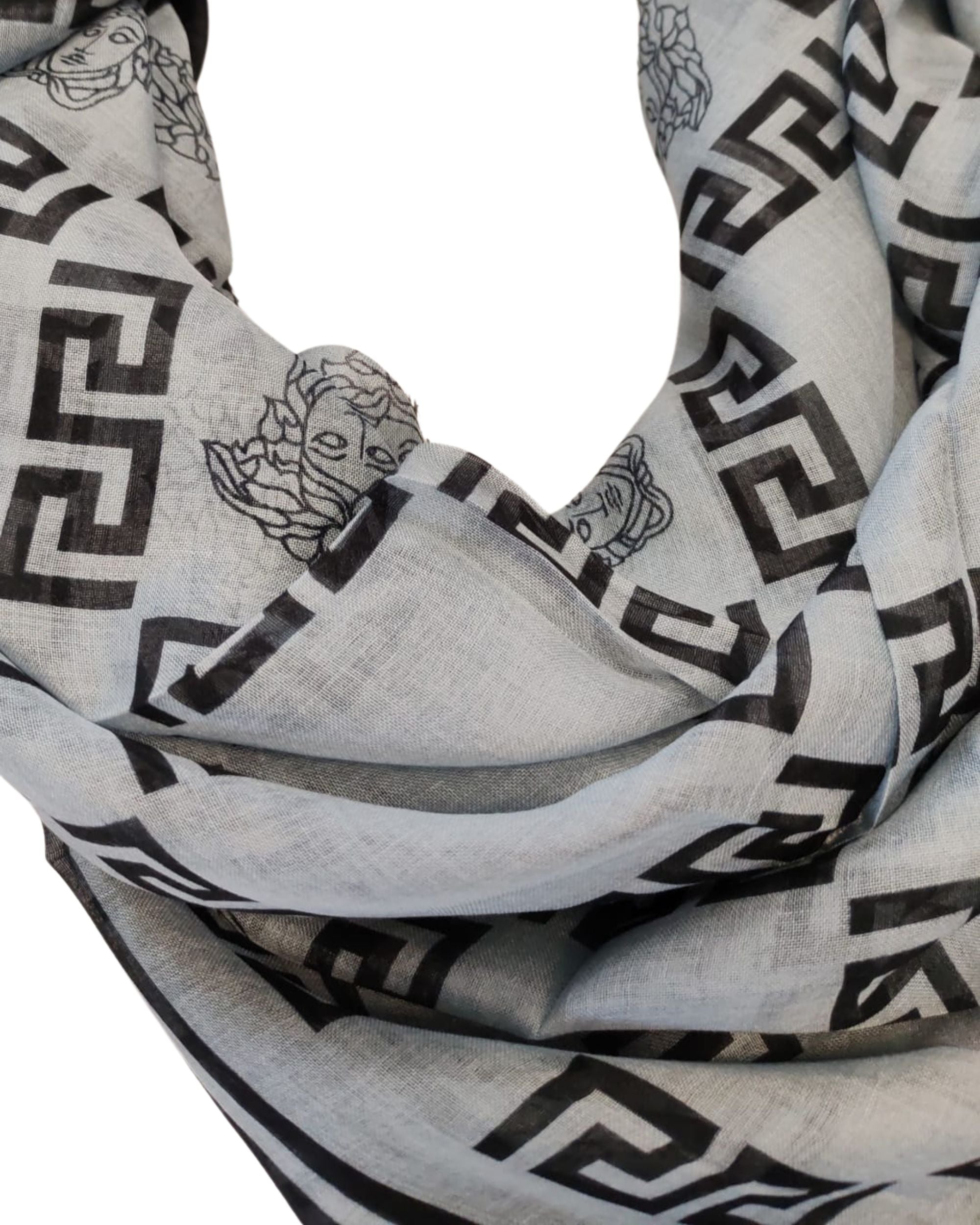 Versace Foulard Stole Pashmina Shawl Cashmere Blend Grey Women