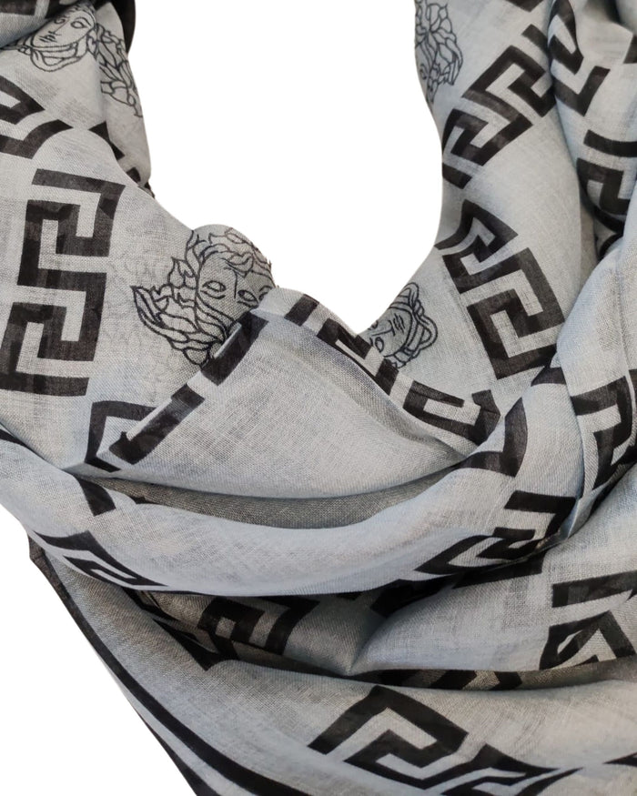 Versace Foulard Stola Pashmina Scialle Misto Cashmere Grigio Donna 4