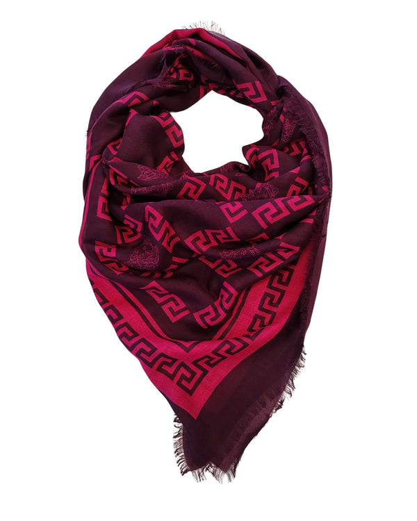 Versace Foulard Stola Pashmina Scialle Misto Cashmere Viola Donna