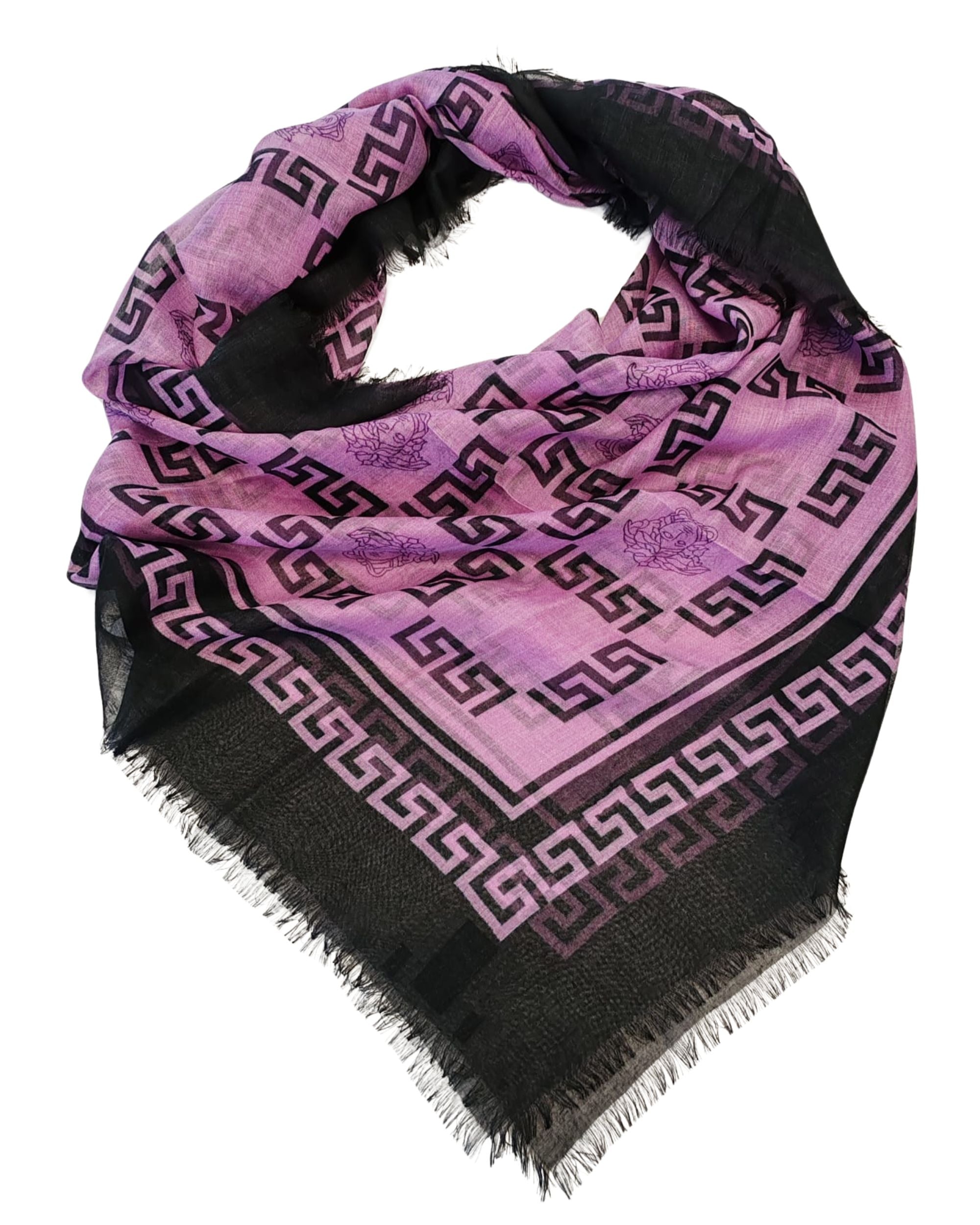 Versace Foulard Stola Pashmina Scialle Misto Cashmere Rosa Donna