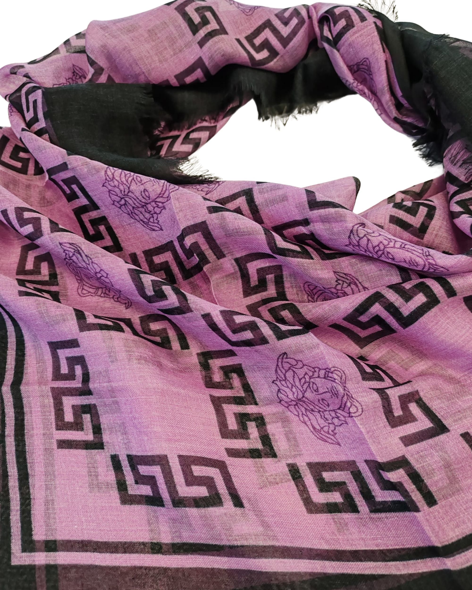 Versace Foulard Stola Pashmina Scialle Misto Cashmere Rosa Donna