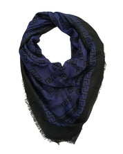 Versace Foulard Stola Pashmina Scialle Misto Cashmere Nero Donna