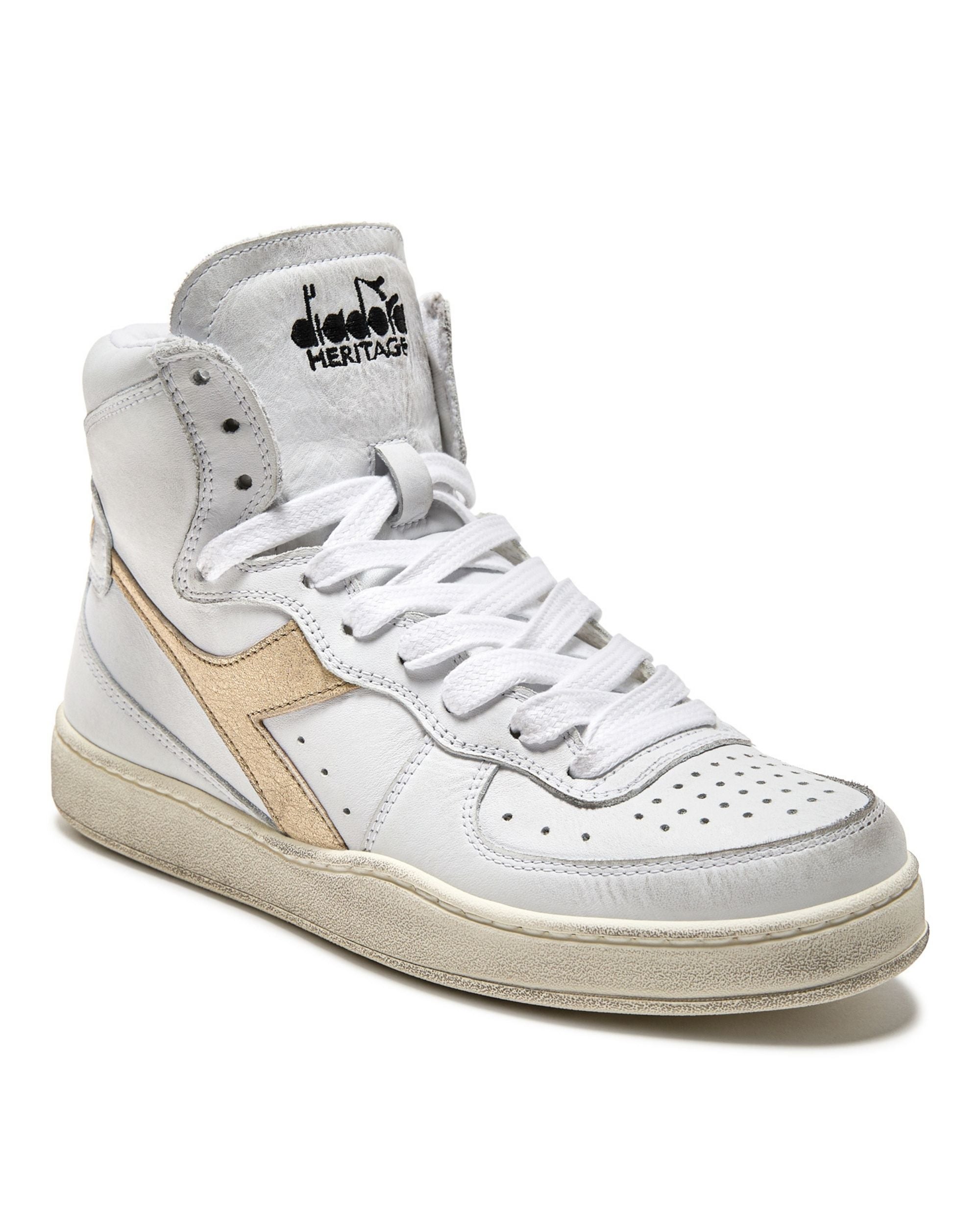 Diadora Heritage Pelle Premium Stone Wash Ceratura Naturale Bianco Donna