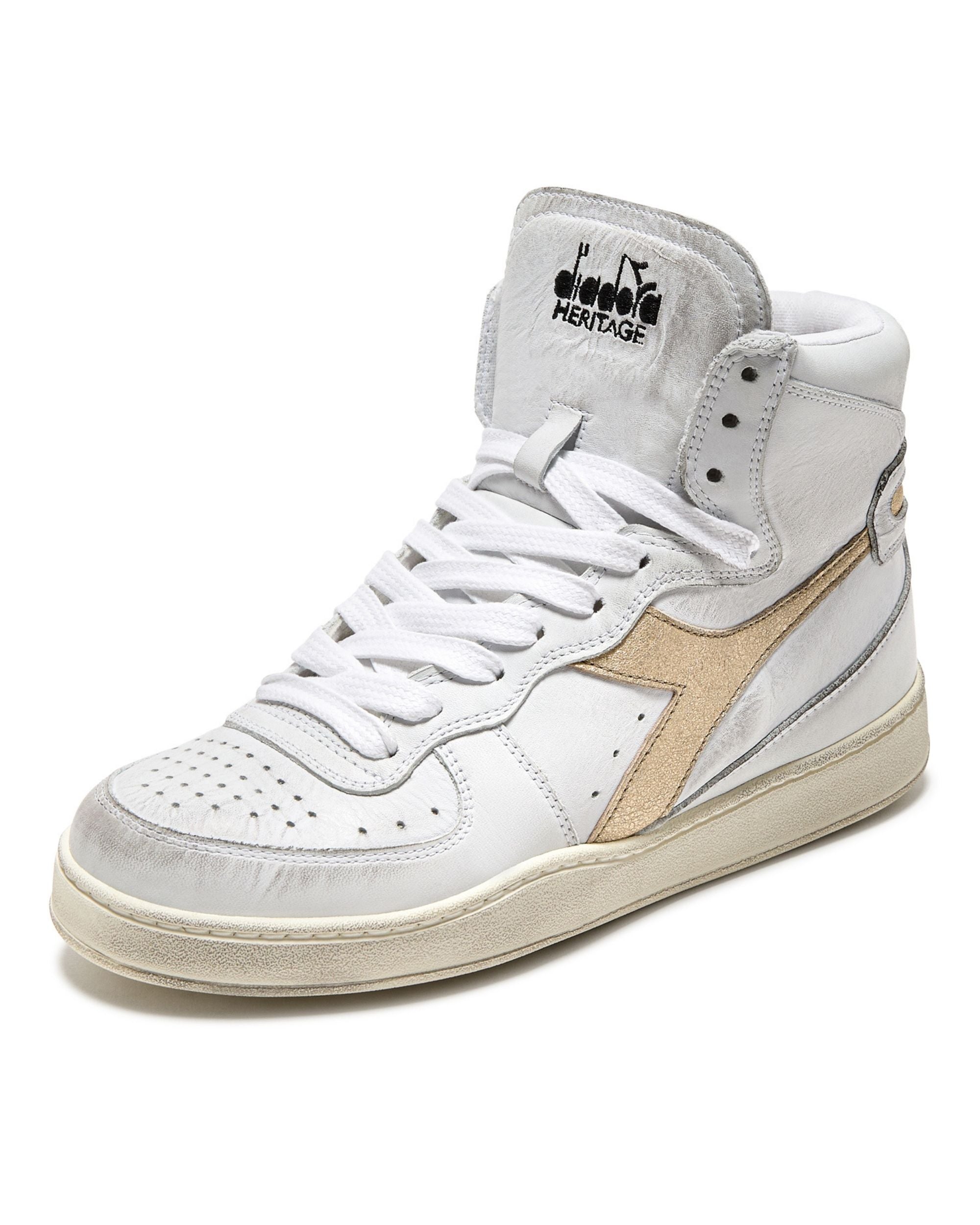 Diadora Heritage Pelle Premium Stone Wash Ceratura Naturale Bianco Donna