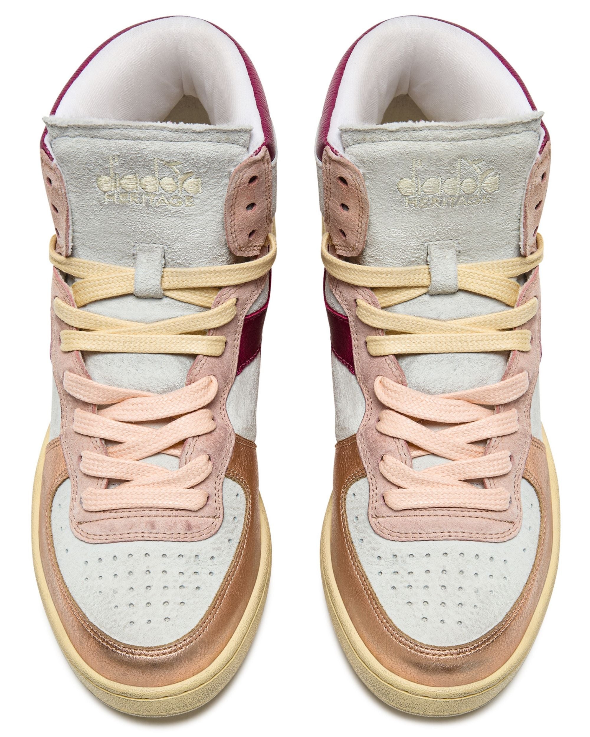 Diadora Heritage Sneaker Basket Metal Used Tomaia In Pelle Effetto Used Bianco Rosa Donna