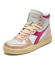 Diadora Heritage Sneaker Basket Metal Used Tomaia In Pelle Effetto Used Bianco Rosa Donna